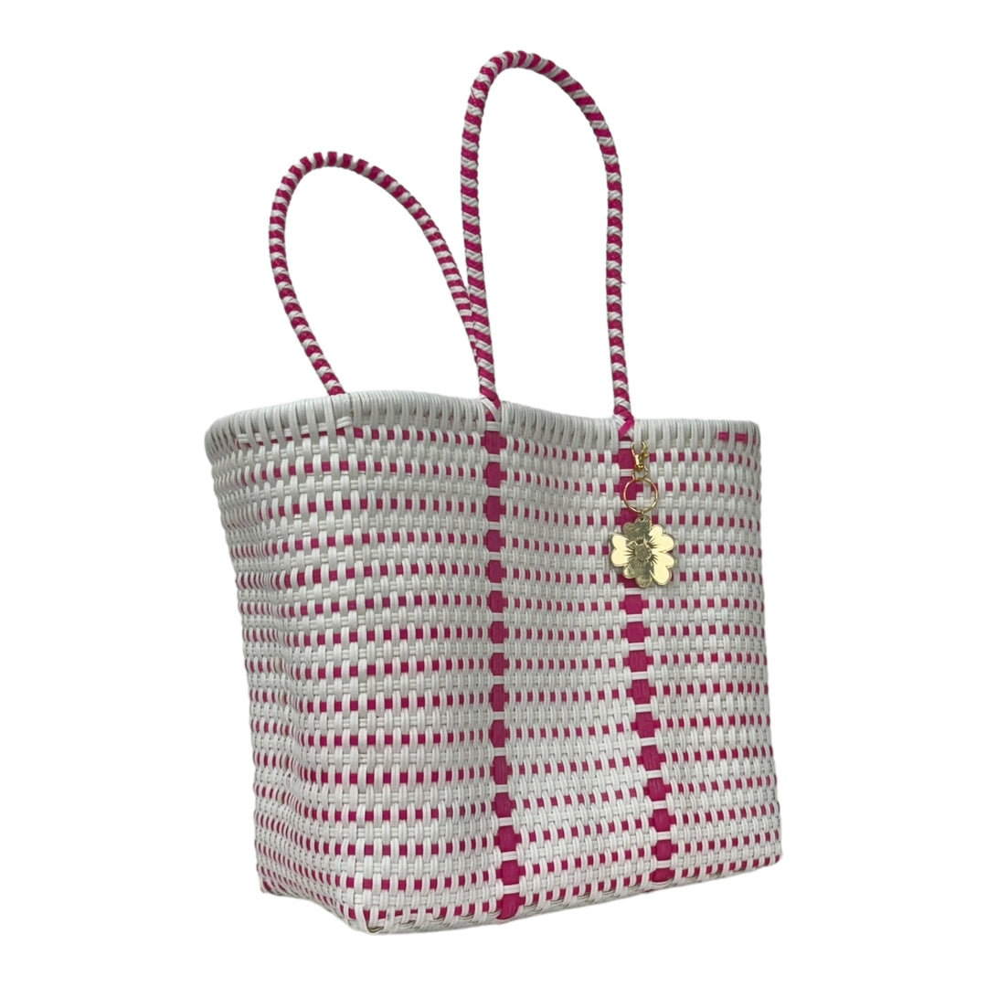 White & Fushia details Medium Tote | Handwoven Recycled Bags | Be Praia