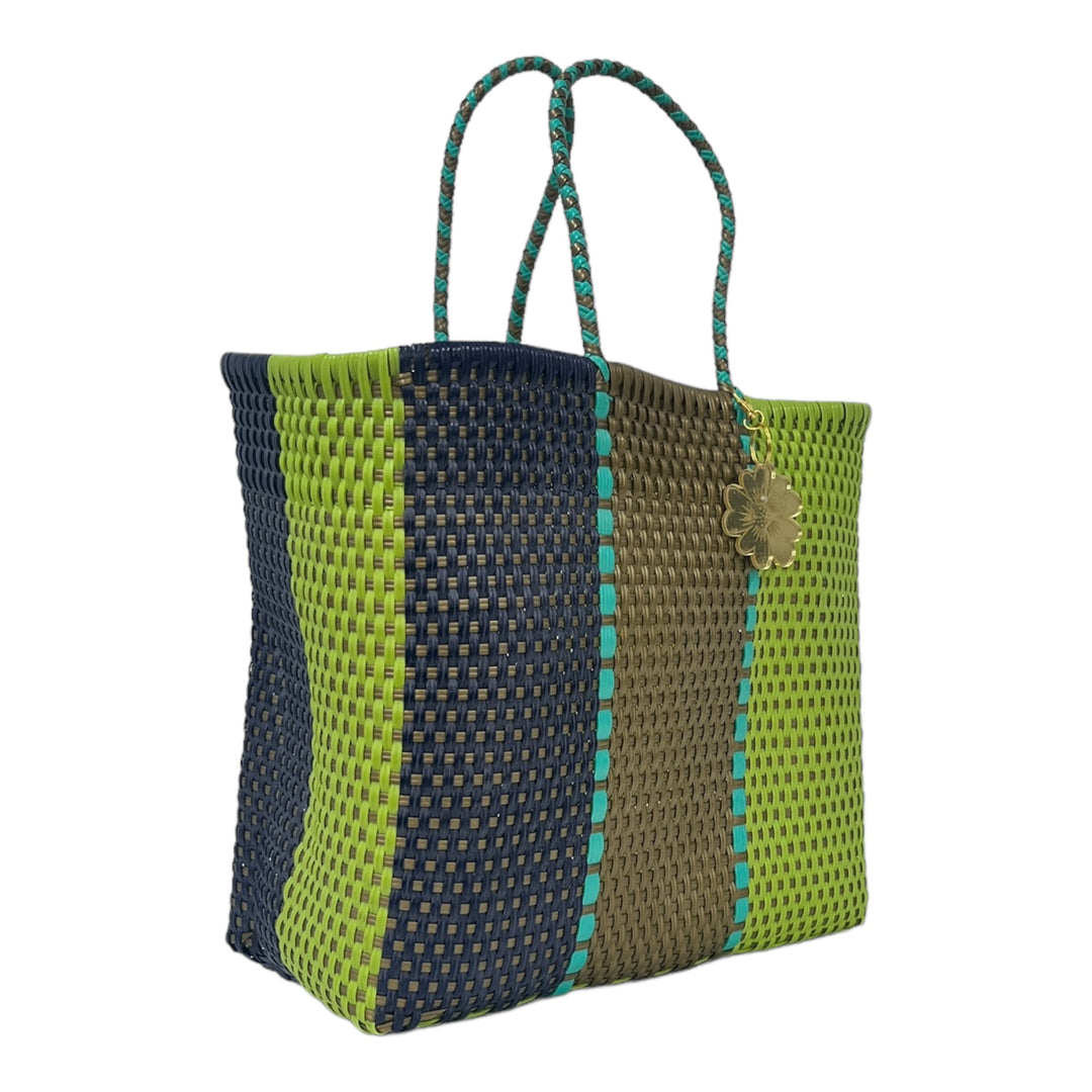 Lime, Navy & Gold Large Tote | Handwoven Recycled Bag | Be Praia