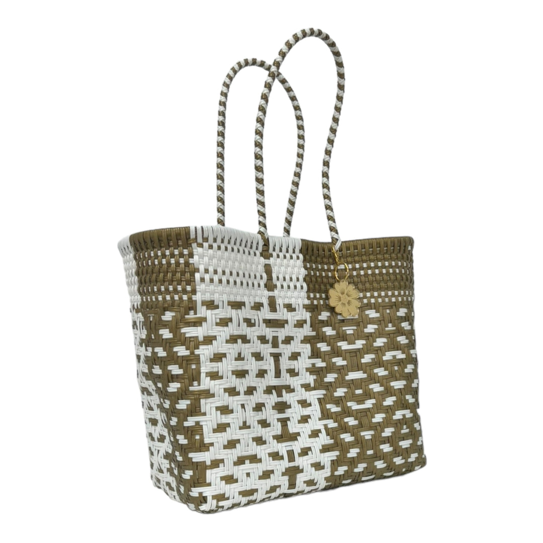 Gold & White Medium Tote | Handwoven Recycled Bags | Be Praia