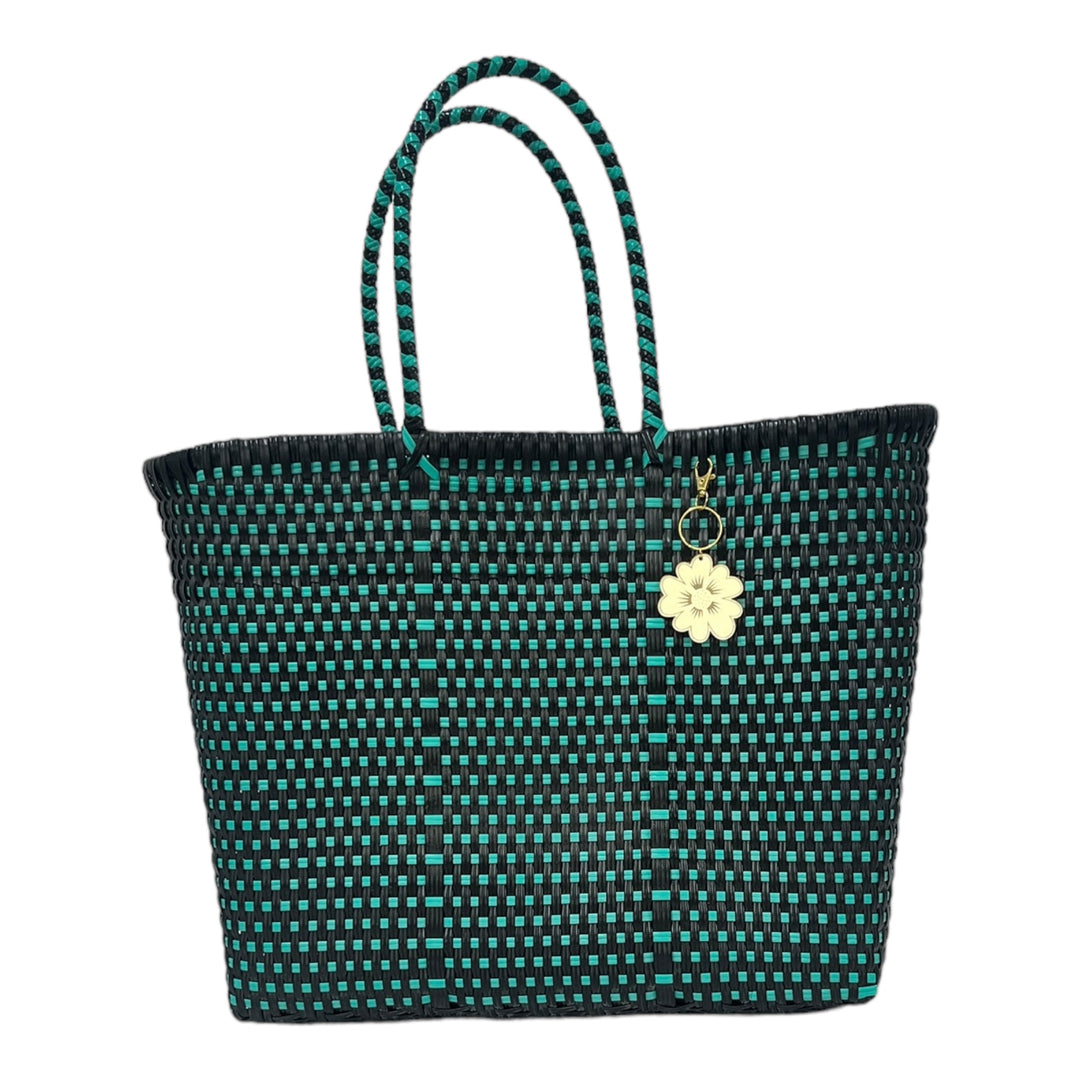 Black & Turquoise details Large Tote | Handwoven Recycled Bag | Be Praia