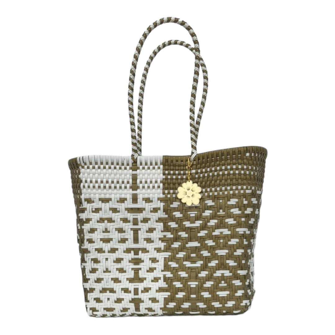 Gold & White Medium Tote | Handwoven Recycled Bags | Be Praia