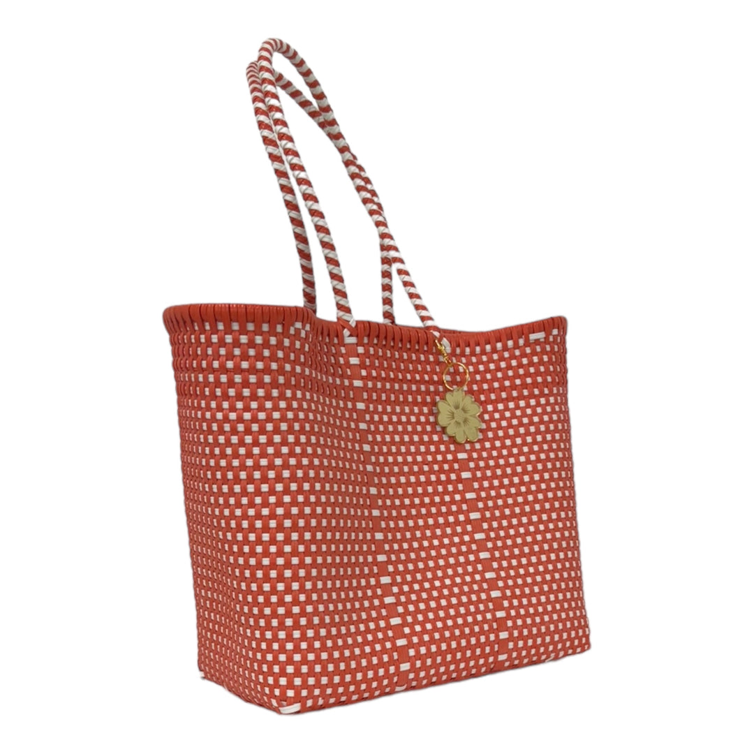 Orange & White Medium Tote | Handwoven Recycled Bags | Be Praia