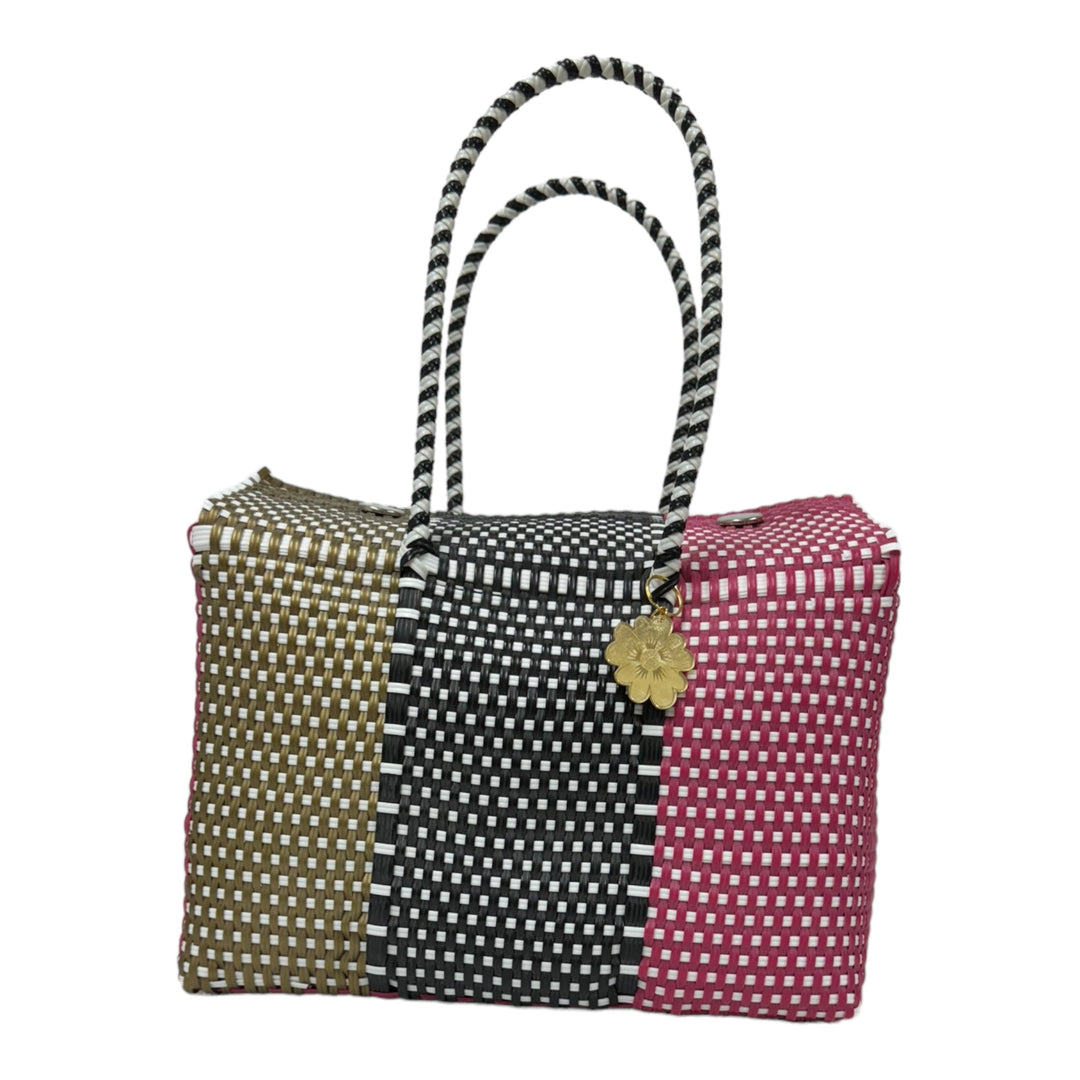 Gold, Fushia, Black & White XL Basket | Handwoven Recycled Bag | Be Praia