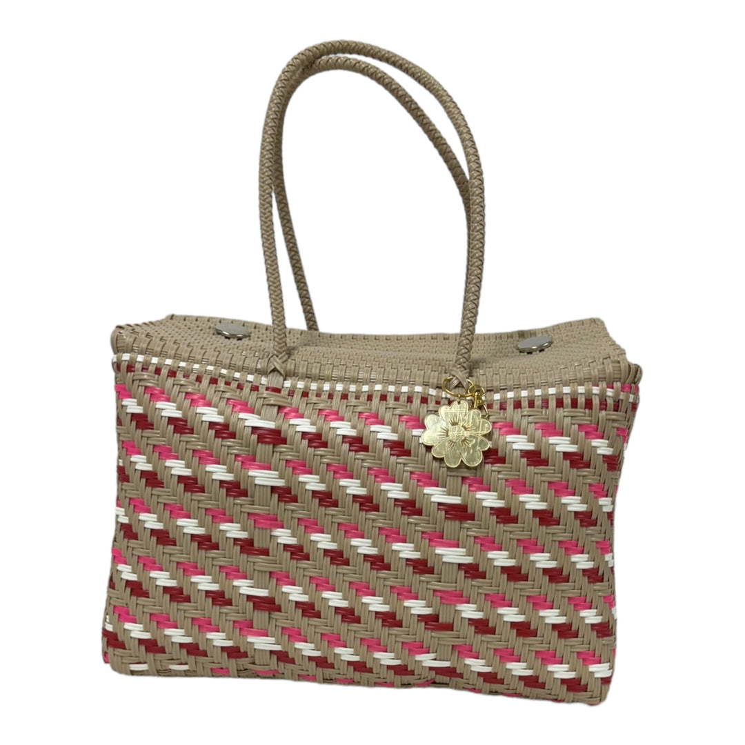 Beige, White, Pink & Red XL Basket | Handwoven Recycled Bag | Be Praia