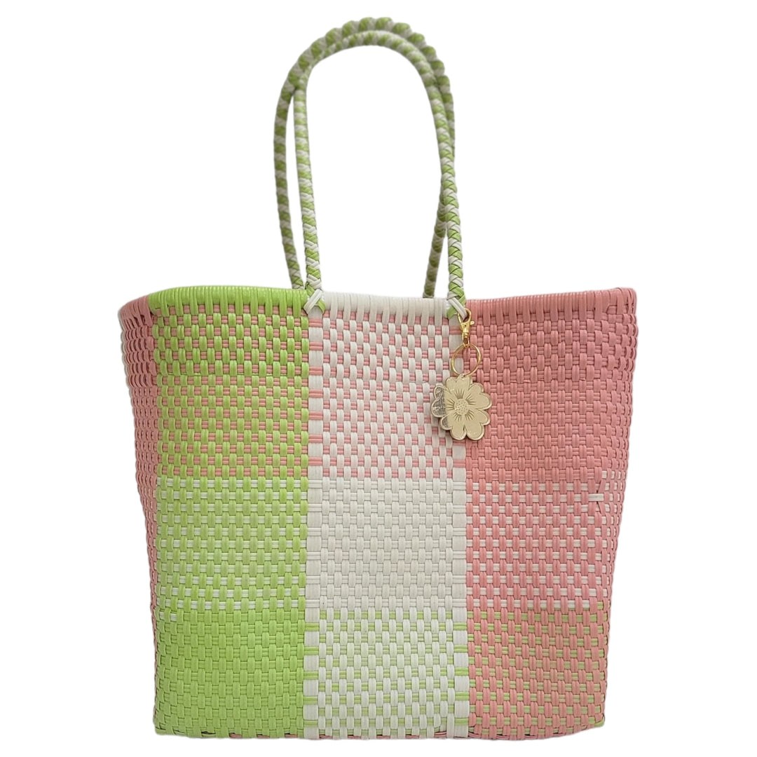 Lime Green, Peach & Beige Medium Tote | Handwoven Recycled Bags | Be Praia