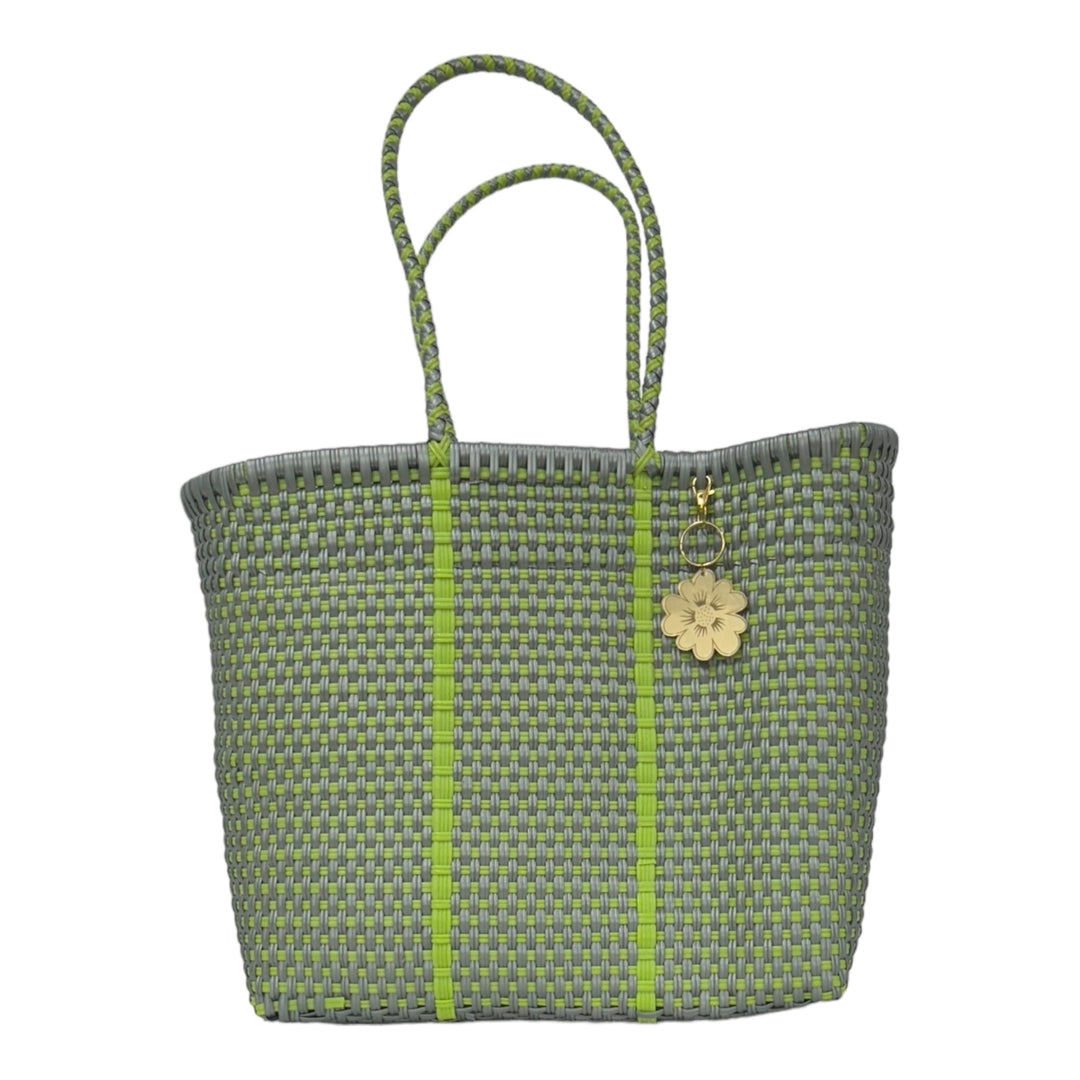 Lime Green & Silver Medium Tote | Handwoven Recycled Bags | Be Praia