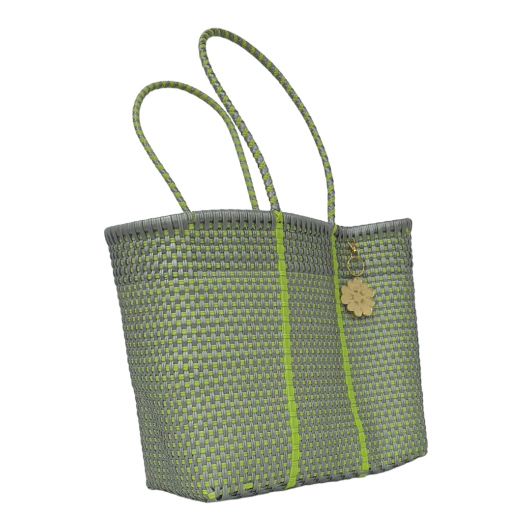 Lime Green & Silver Medium Tote | Handwoven Recycled Bags | Be Praia