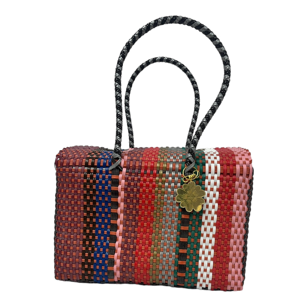 Wine, Red, Pink, Royal Blue, Silver, Green, Black & White Large Basket | Handwoven Recycled Bag | Be Praia