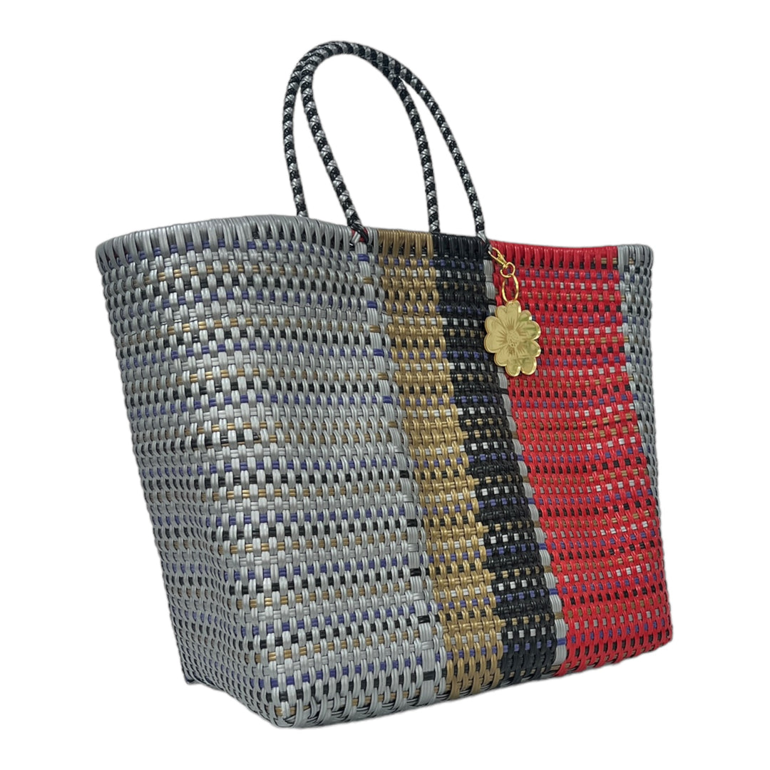 Red, Silver, Gold, Black & Violet details Large Tote | Handwoven Recycled Bag | Be Praia