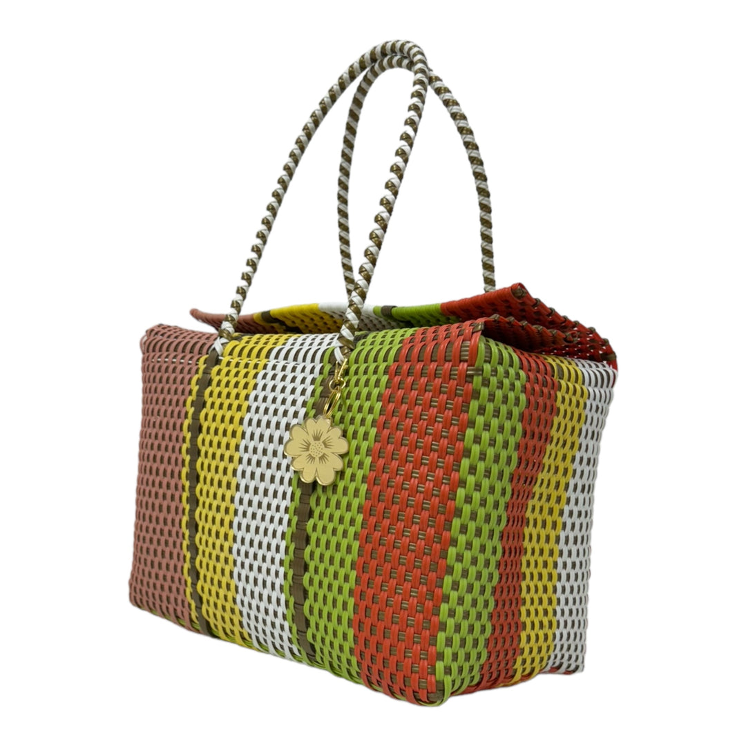 Orange, White, Lime Green, Yellow, Peach & Gold XL Basket | Handwoven Recycled Bag | Be Praia