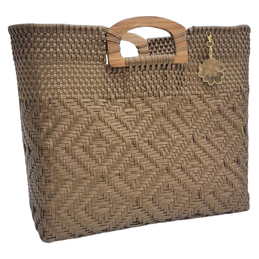 Gold Extra Large Handbag | Wood Handle | Be Praia