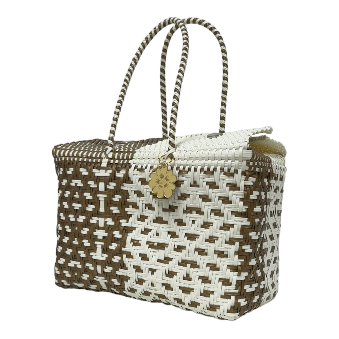 White & Gold XL Basket | Handwoven Recycled Bag | Be Praia