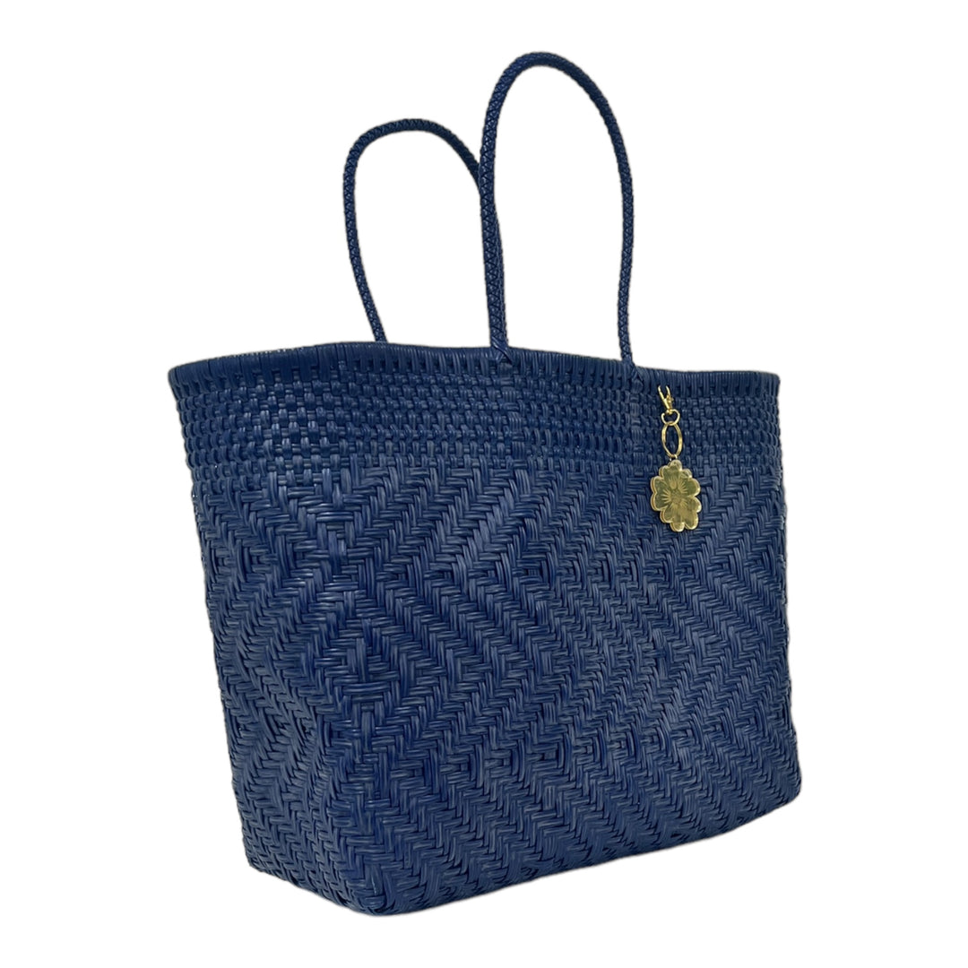 Navy Blue Zigzag Large Tote | Handwoven Recycled Bag | Be Praia