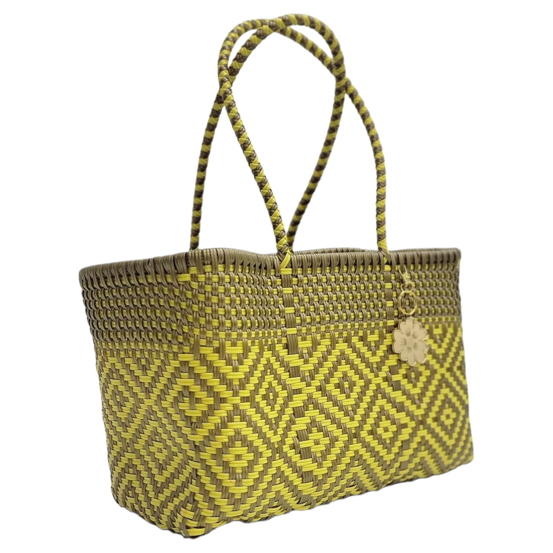 Yellow & Gold Small Tote Short Handle | Handwoven Recycled Bags | Be Praia