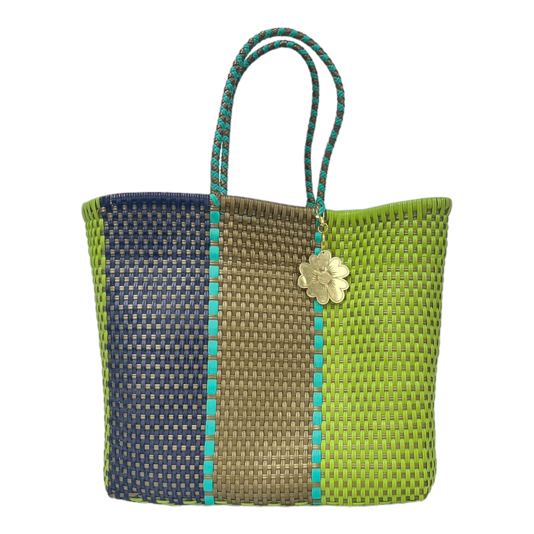 Lime, Navy & Gold Large Tote | Handwoven Recycled Bag | Be Praia