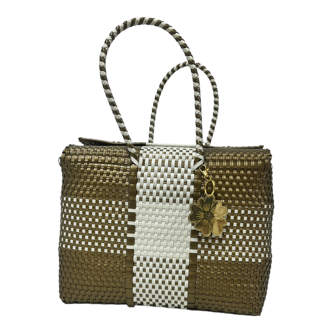 Gold & White Large Basket | Handwoven Recycled Bag | Be Praia