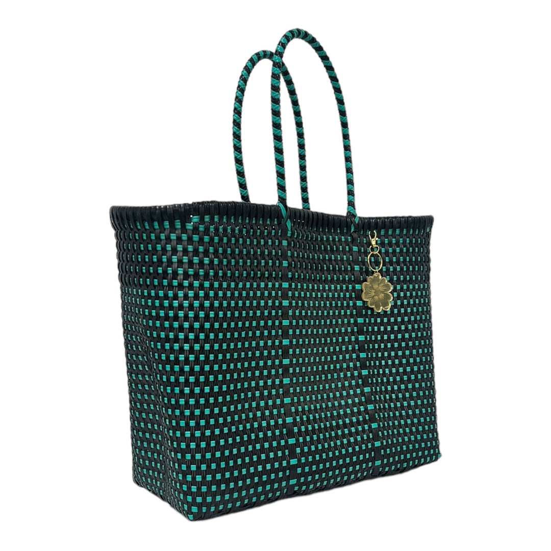 Black & Turquoise details Large Tote | Handwoven Recycled Bag | Be Praia