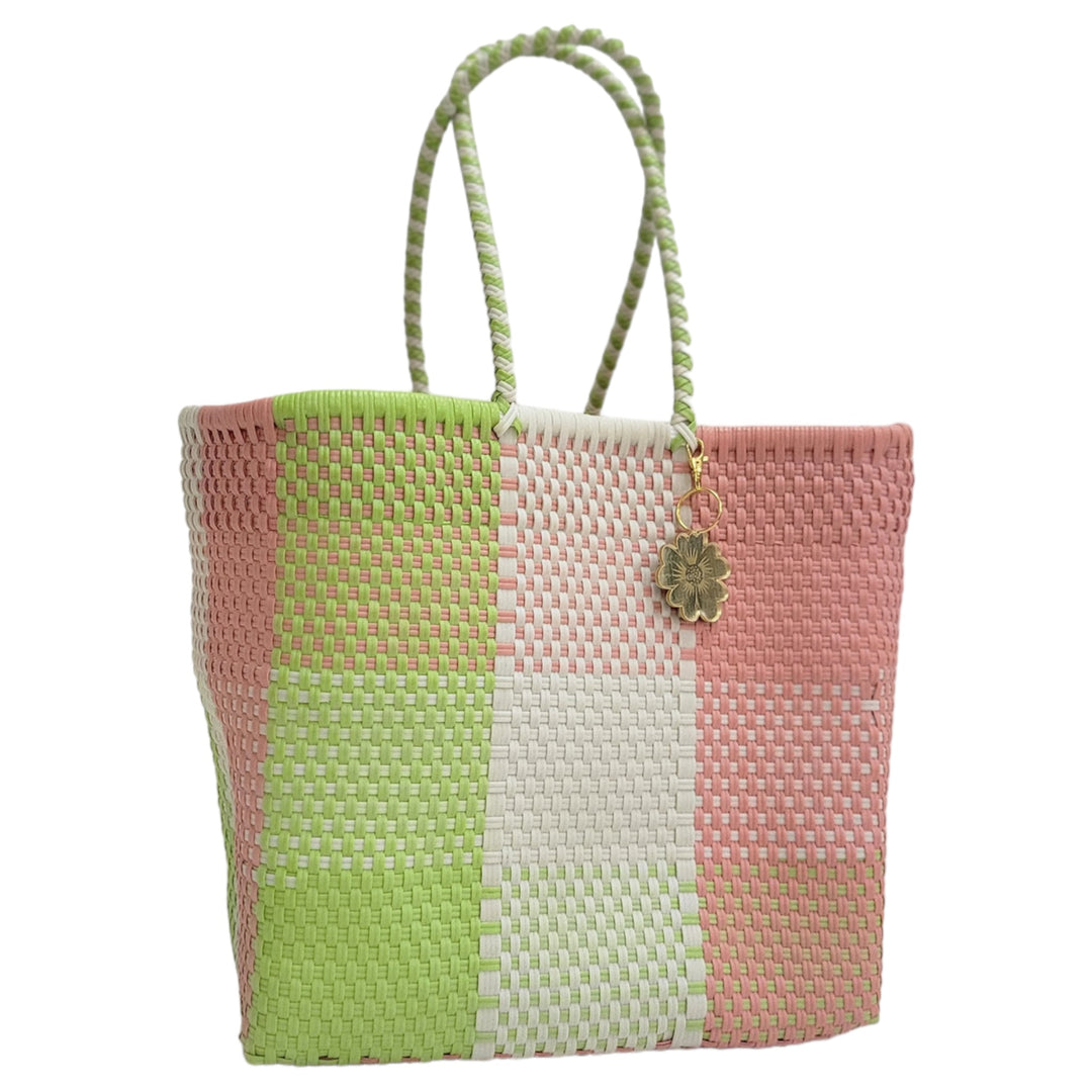 Lime Green, Peach & Beige Medium Tote | Handwoven Recycled Bags | Be Praia