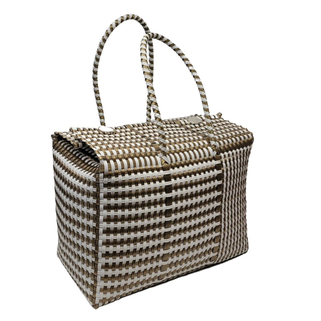 Be Praia | Gold & White Large Basket | Eco-Friendly Handwoven Bag