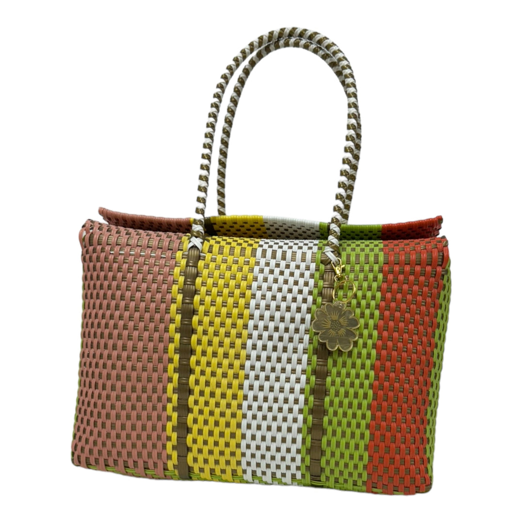 Orange, White, Lime Green, Yellow, Peach & Gold XL Basket | Handwoven Recycled Bag | Be Praia