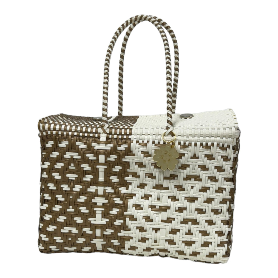 White & Gold XL Basket | Handwoven Recycled Bag | Be Praia