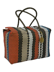 Orange, Blue, White, Black, Peach, Beige & Gold XL Basket | Handwoven Recycled Bag | Be Praia