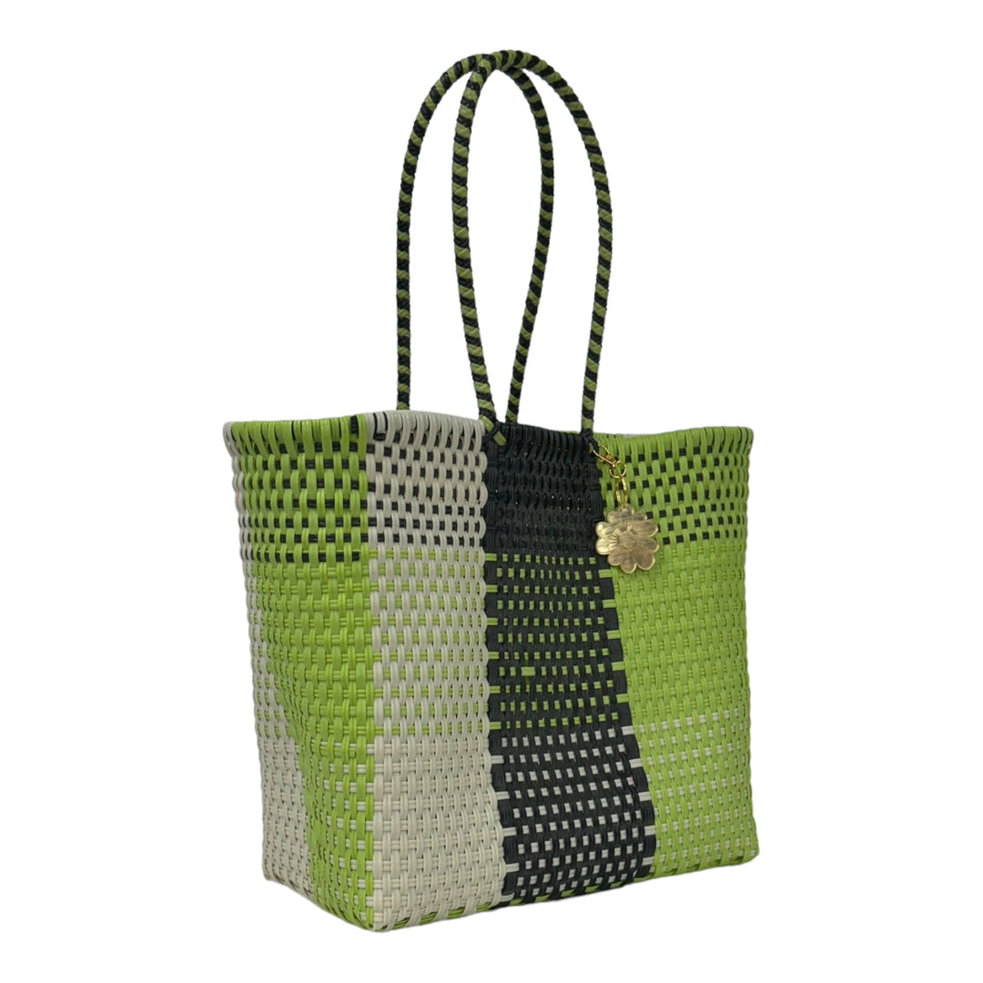 Lime Green, Beige & Black Medium Tote | Handwoven Recycled Bags | Be Praia