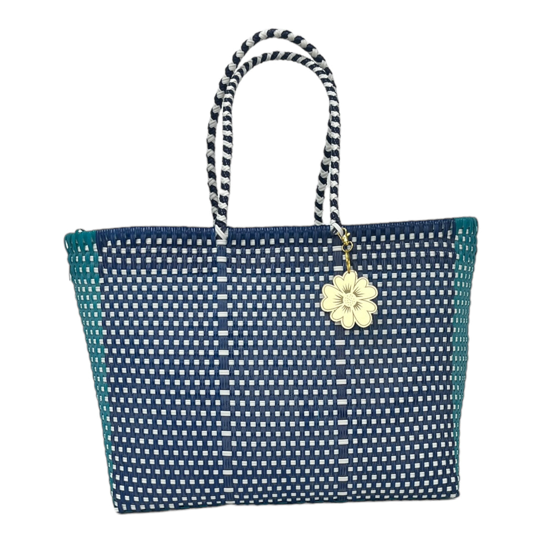 Royal Blue, Turquoise & White Large Tote | Handwoven Recycled Bag | Be Praia