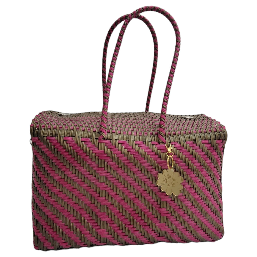 Gold & Fuschia XL Basket | Handwoven Recycled Bag | Be Praia