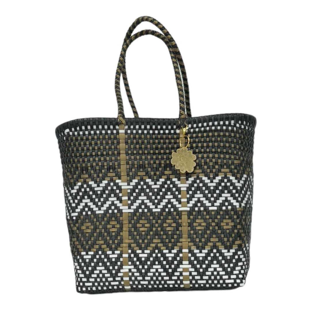 Black, Gold & White Medium Tote | Handwoven Recycled Bags | Be Praia