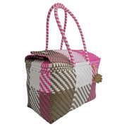 Fuschia, White & Gold Large Basket | Handwoven Recycled Bag | Be Praia