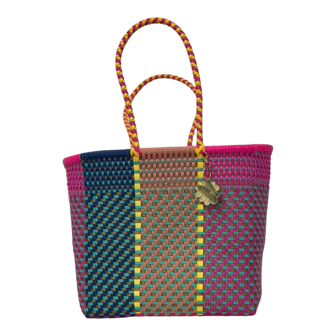 Pink, Blue, Peach, Yellow, Fushia & Gold Medium Tote | Handwoven Recycled Bags | Be Praia