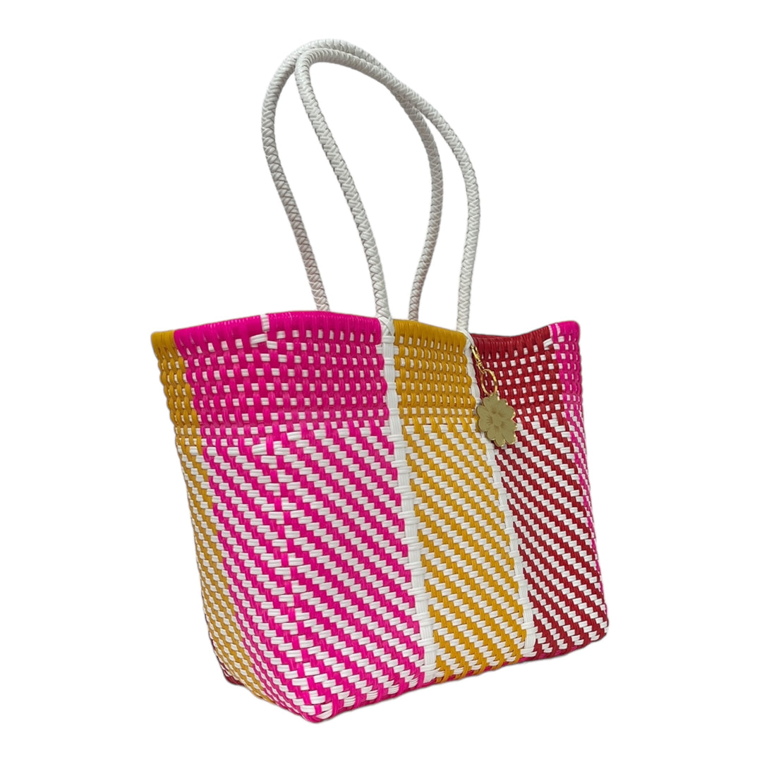 Yellow, White, Fushia & Red Medium Tote | Handwoven Recycled Bags | Be Praia