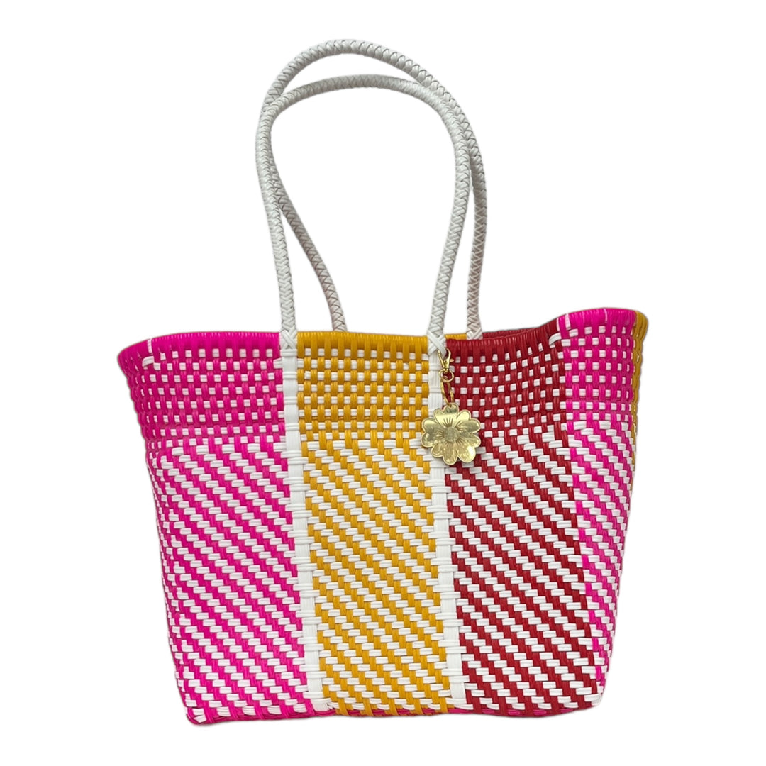 Yellow, White, Fushia & Red Medium Tote | Handwoven Recycled Bags | Be Praia