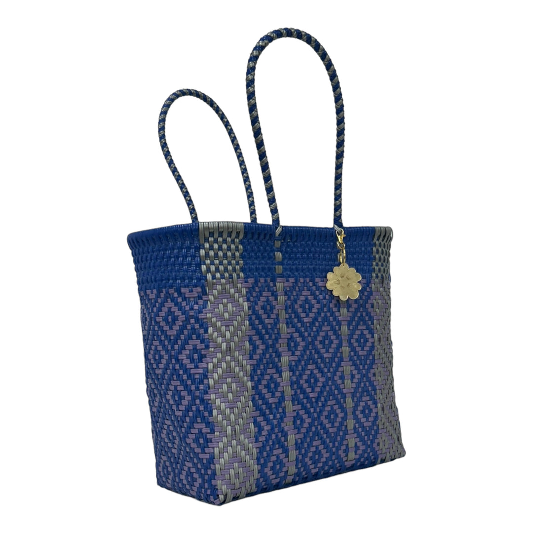 Blue, Silver & Purple Details Medium Tote | Handwoven Recycled Bags | Be Praia