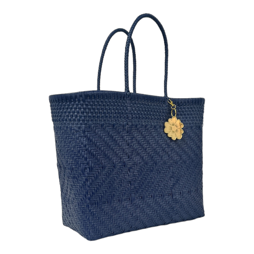 Navy Blue Zigzag Large Tote | Handwoven Recycled Bag | Be Praia