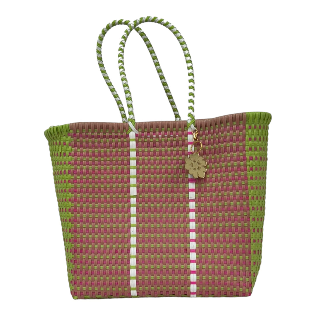 Lime Green, Peach, Pink, White Medium Tote | Handwoven Recycled Bags | Be Praia