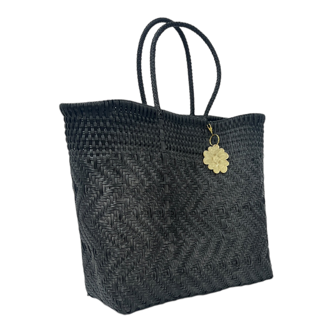 Black Zigzag Large Tote | Handwoven Recycled Bag | Be Praia