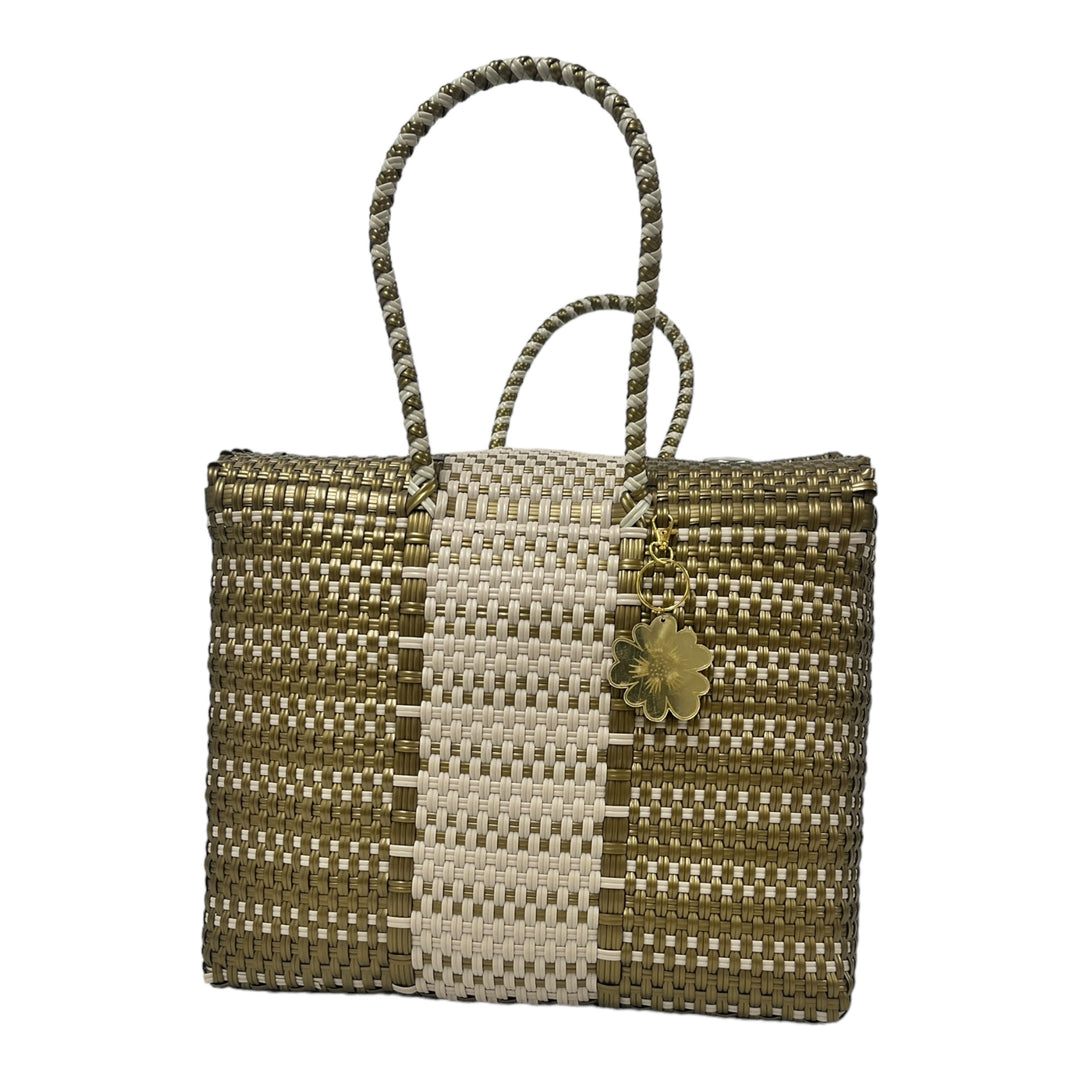 Gold & Cream Large Basket | Handwoven Recycled Bag | Be Praia