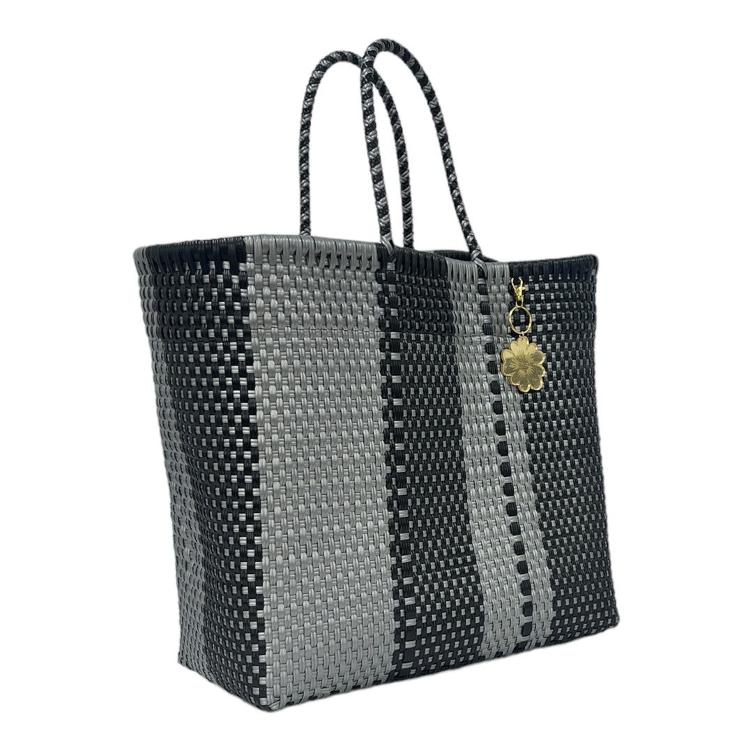 Black & Silver Large Tote | Handwoven Recycled Bag | Be Praia