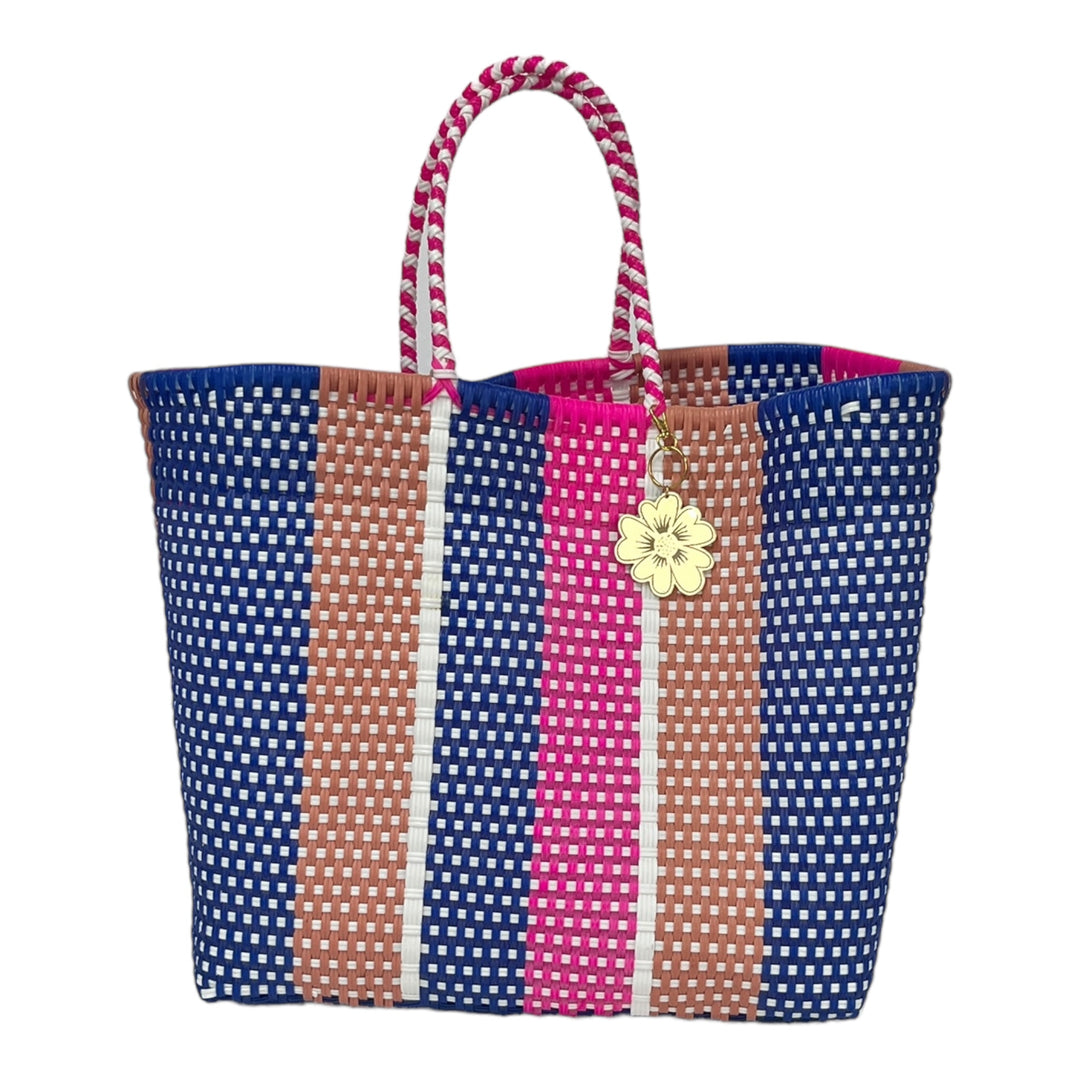 Peach, Fuschia, White & Blue Large Tote | Handwoven Recycled Bag | Be Praia