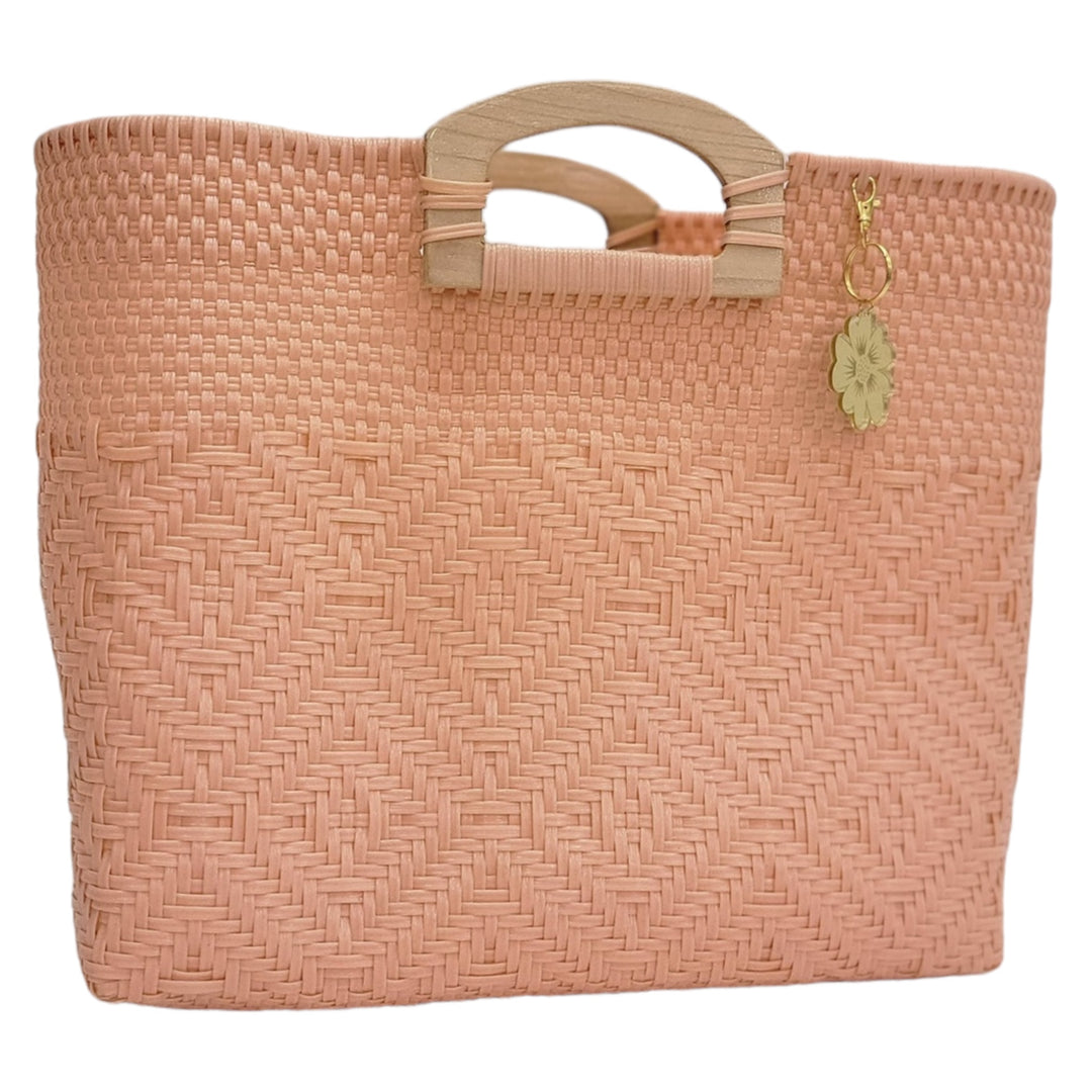 Peach Extra Large Handbag | Wood Handle | Be Praia