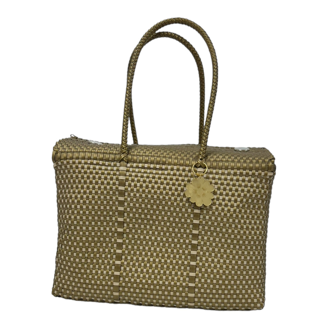 Gold & Beige details XL Basket | Handwoven Recycled Bag | Be Praia