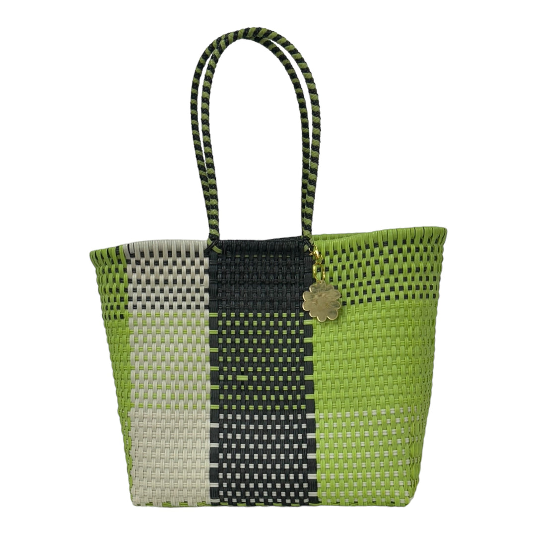 Lime Green, Beige & Black Medium Tote | Handwoven Recycled Bags | Be Praia