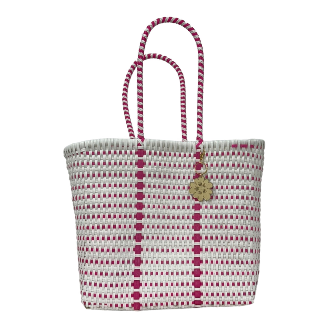 White & Fushia details Medium Tote | Handwoven Recycled Bags | Be Praia