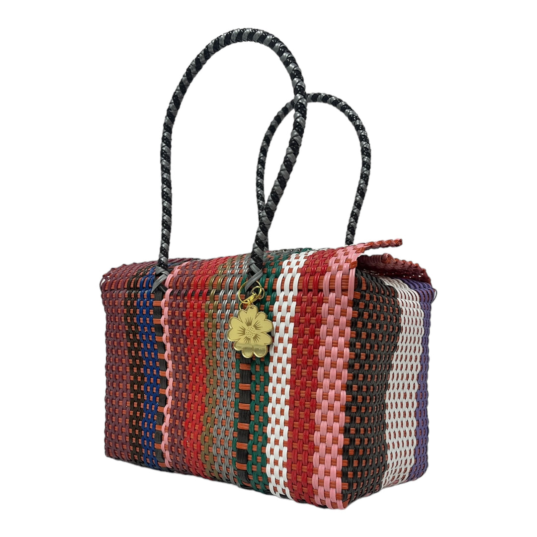 Wine, Red, Pink, Royal Blue, Silver, Green, Black & White Large Basket | Handwoven Recycled Bag | Be Praia