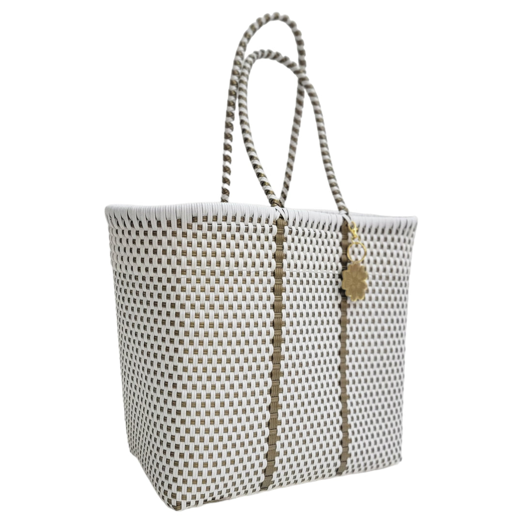 White & Gold details Medium Tote | Handwoven Recycled Bags | Be Praia