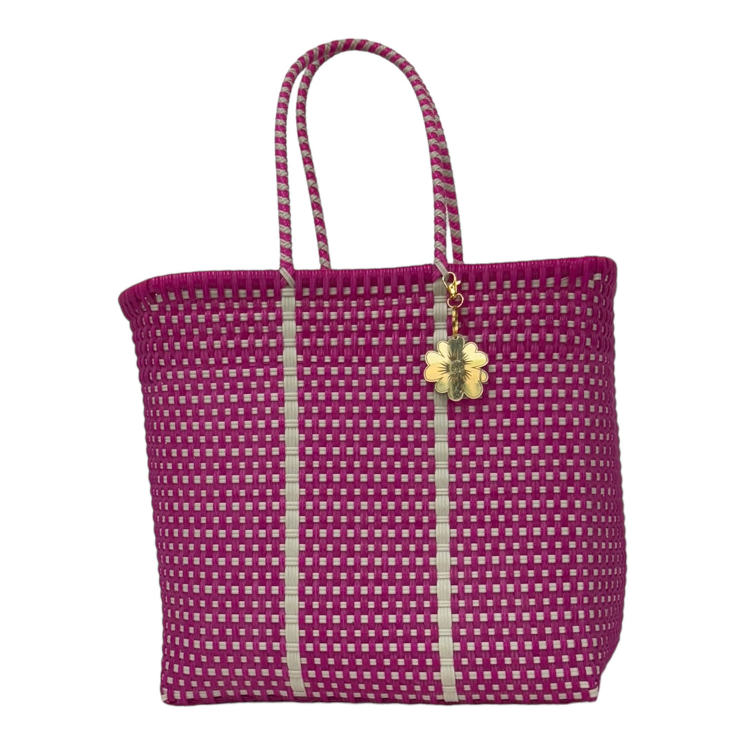 Fuschia & White Medium Tote | Handwoven Recycled Bags | Be Praia