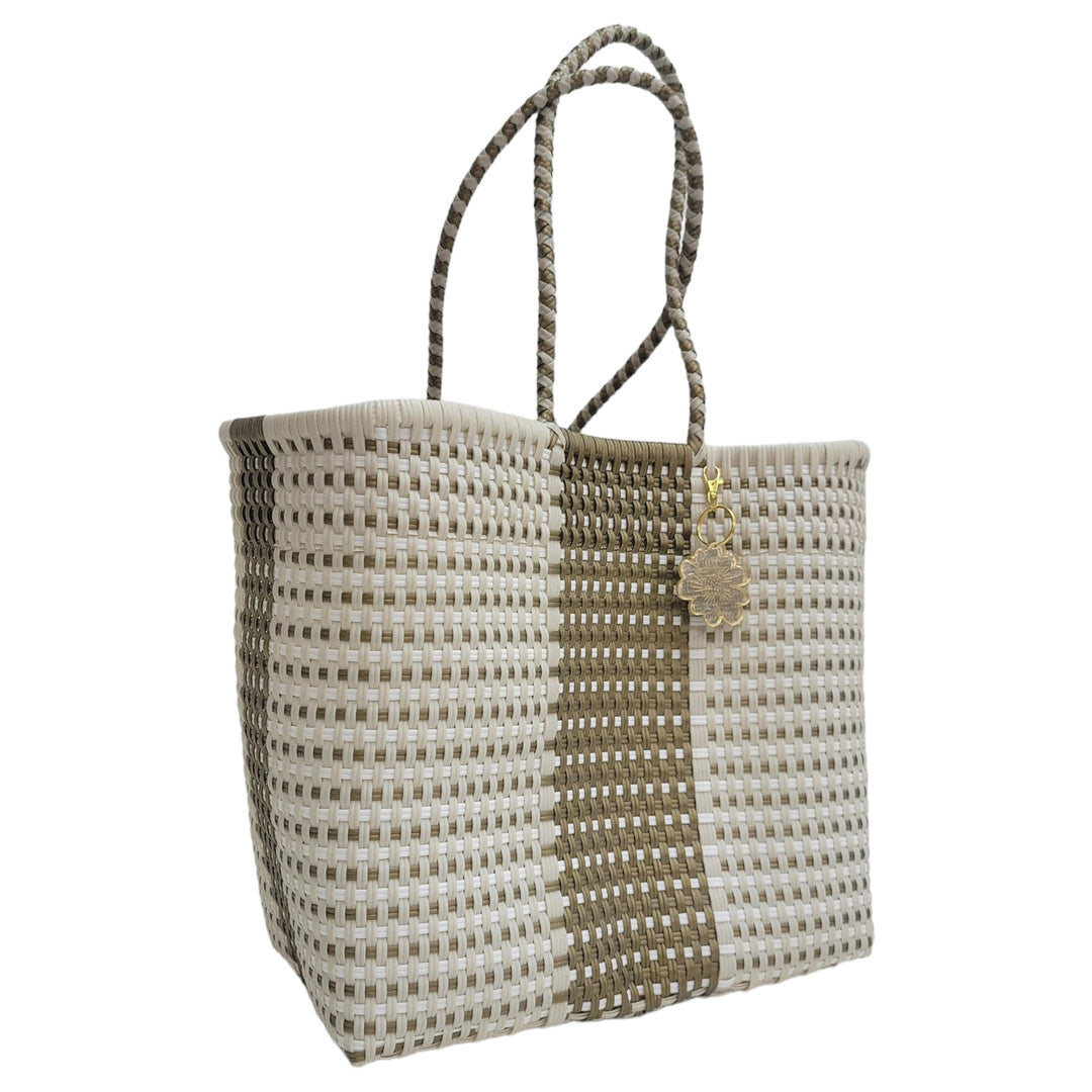 Cream & Gold Medium Tote | Handwoven Recycled Bags | Be Praia