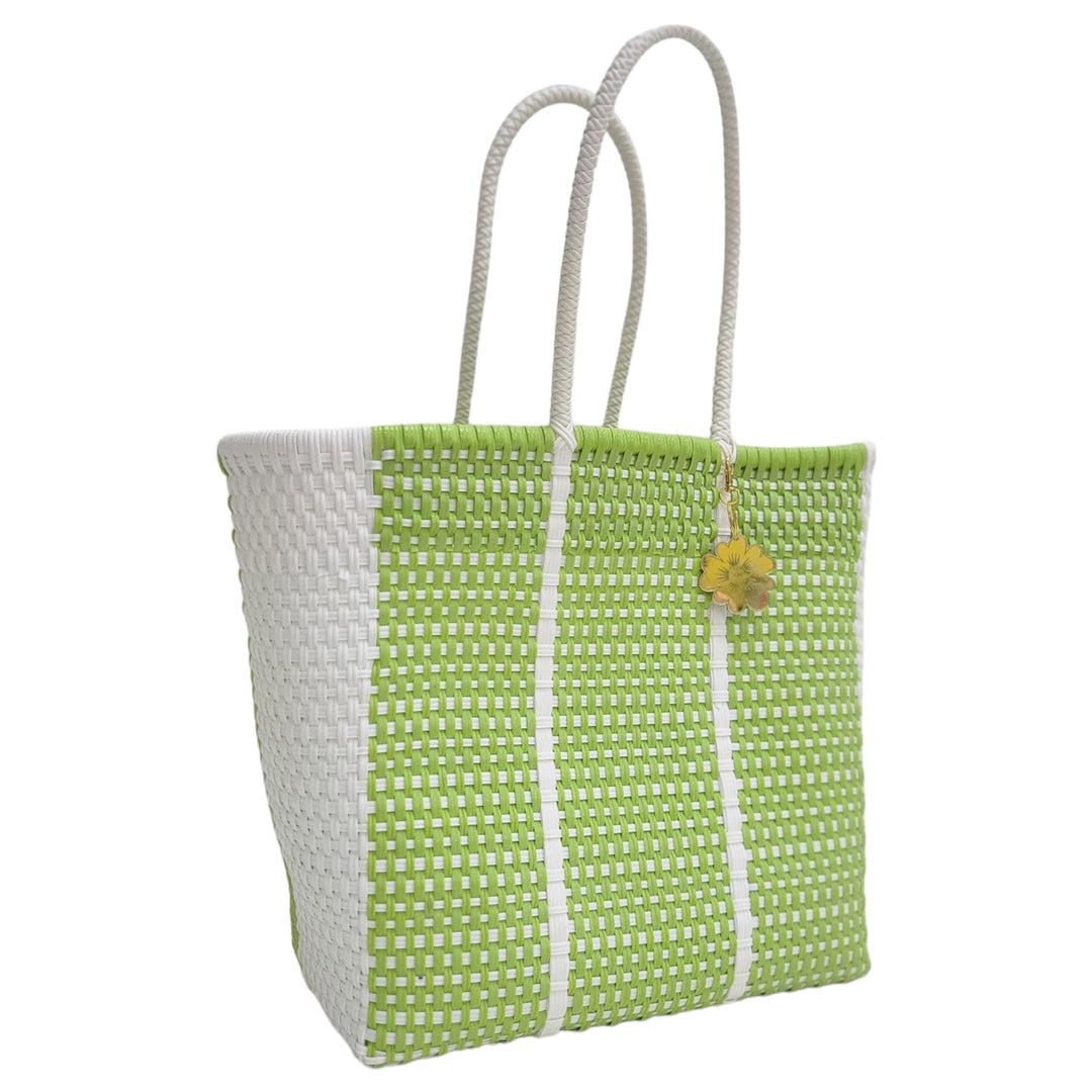 Lime Green & White Medium Tote | Handwoven Recycled Bags | Be Praia